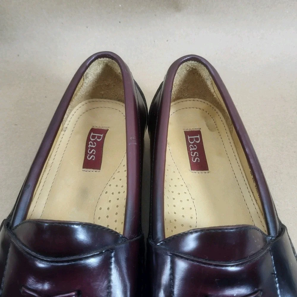 Bass Harrison II Shoes (Sz 8.5 EE) Men's Burgundy Leather Slip On Loafer Tassel
